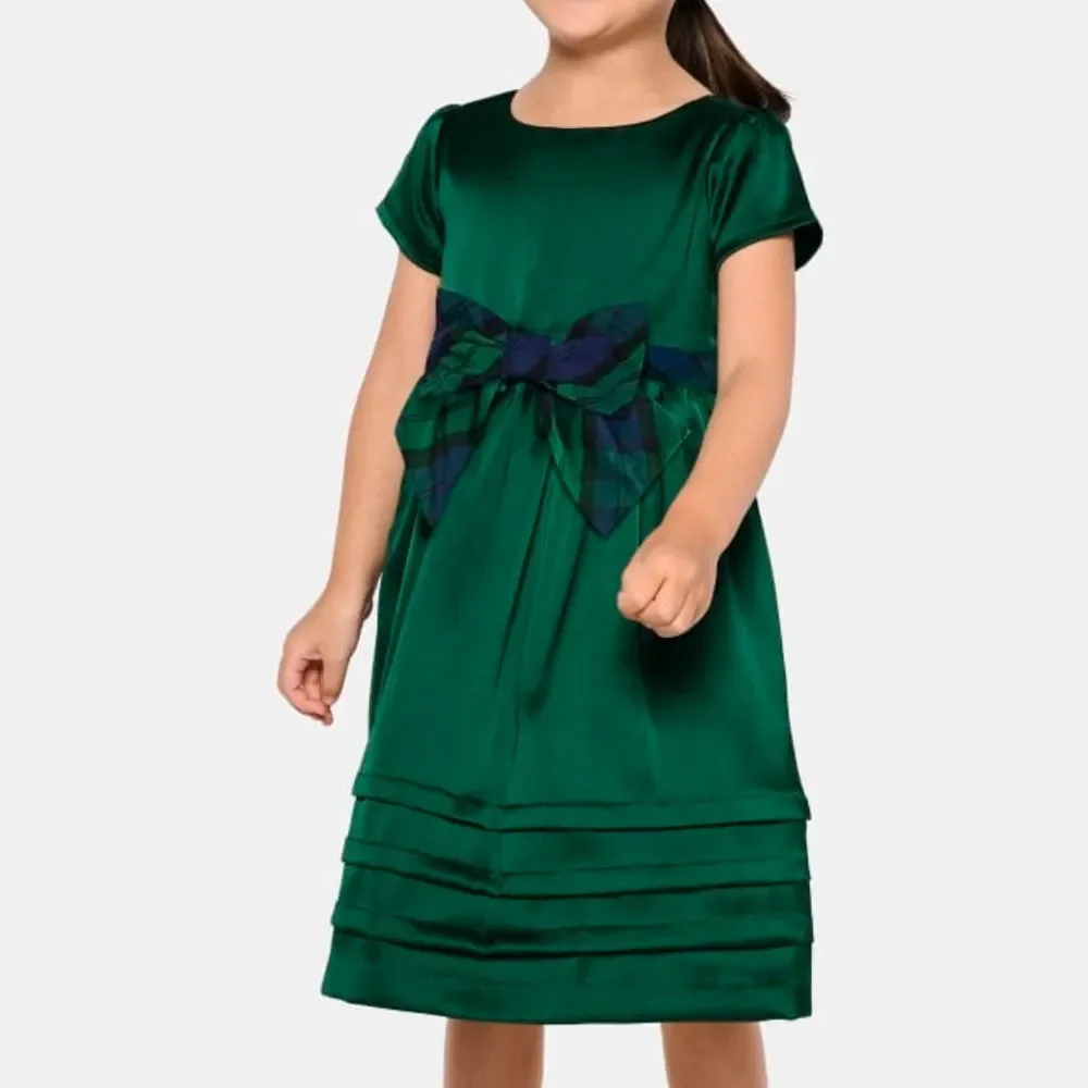 Gymboree size 3-6 months Plaid Bow Pintuck Dress - Nutcracker - Green